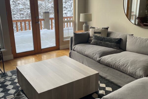 Cozy Sun Valley Idaho | Interior Design | Comfortable grey couch 'L' bend couch | Interior designer Sun Valley Idaho